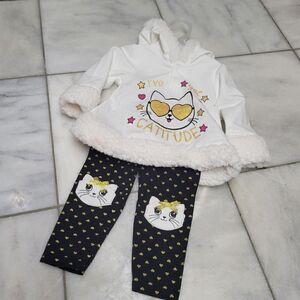 Baby Girls White Hoodie & Matching Heart Print Pants Set Size 12M NEW
